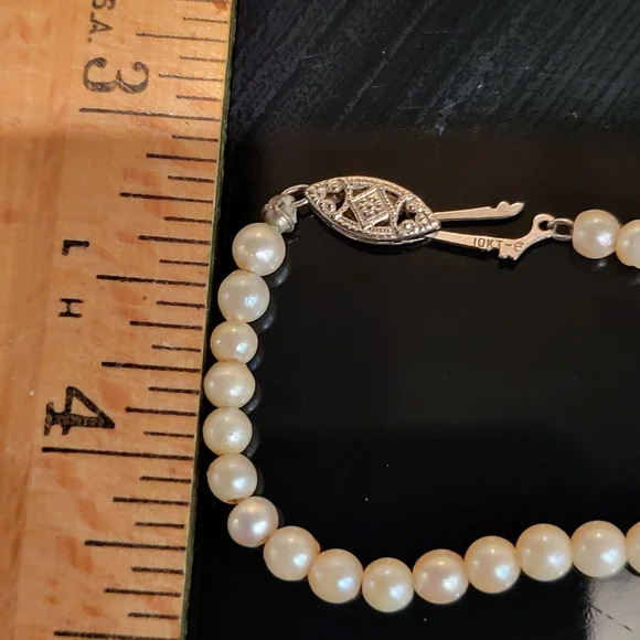 10kt White Gold Graduated Pearl Necklace 17" Vintage - Picture 5 of 14